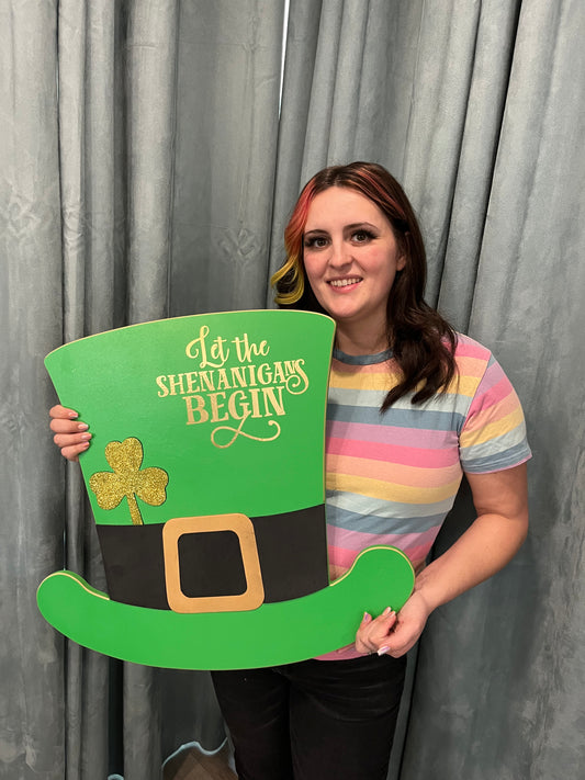 "Let the Shenanigans Begin" St. Patrick's Day Hat Sign – A Festive Irish Welcome