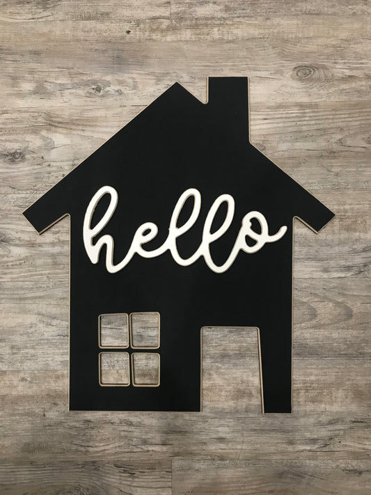 Modern 'Hello' Script House-Shaped Wall Sign – Inviting Entryway & Home Accent Decor